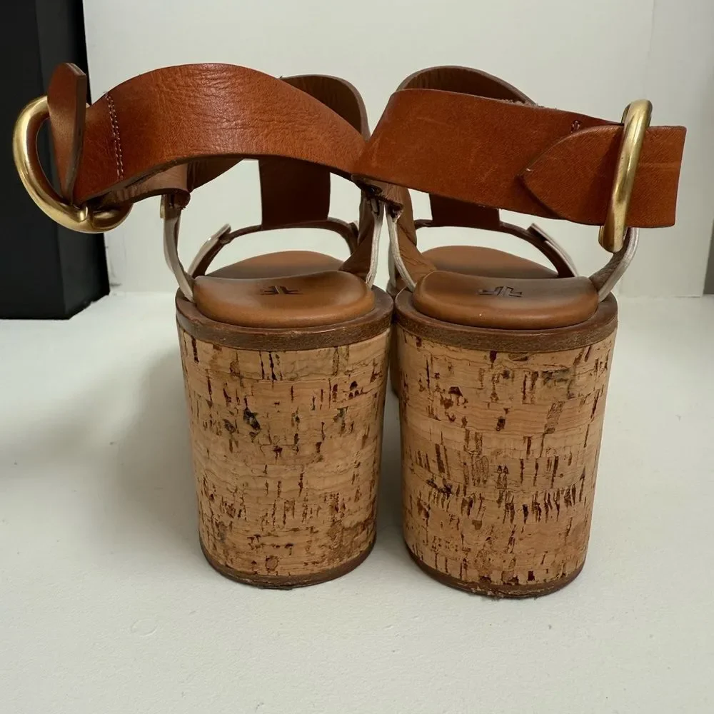 Frye Dahlia Caramel Wedge Platform Sandals Size 37 (US 6.5)
